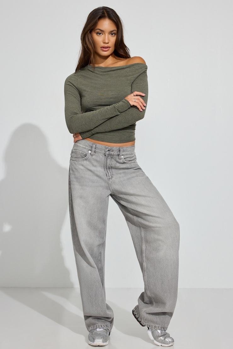 SexyCozy Asymmetric Long Sleeve Top, Kalamata Green Melange, large