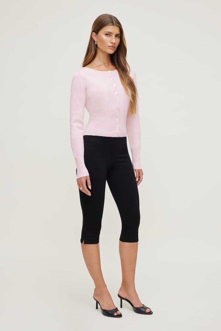 Sara Ribbed Cinch Hem Cardigan Pale Lilac Pink large