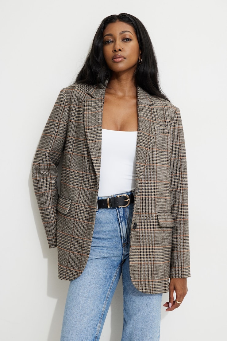 Diana Plaid Oversized Blazer Light Fuzzy Beige large