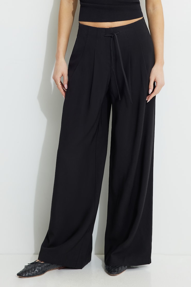 Wide Leg Drawstring Pants Jet Black large