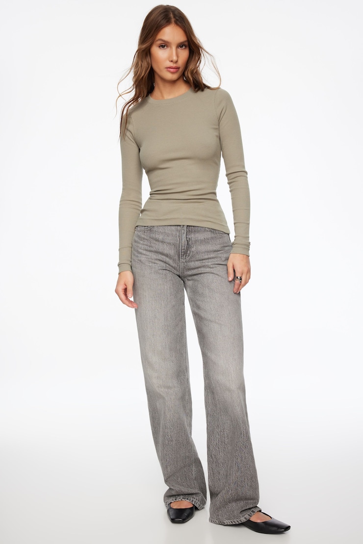 Tedi Ribbed Long Sleeve T Shirt Soft Moss Green large