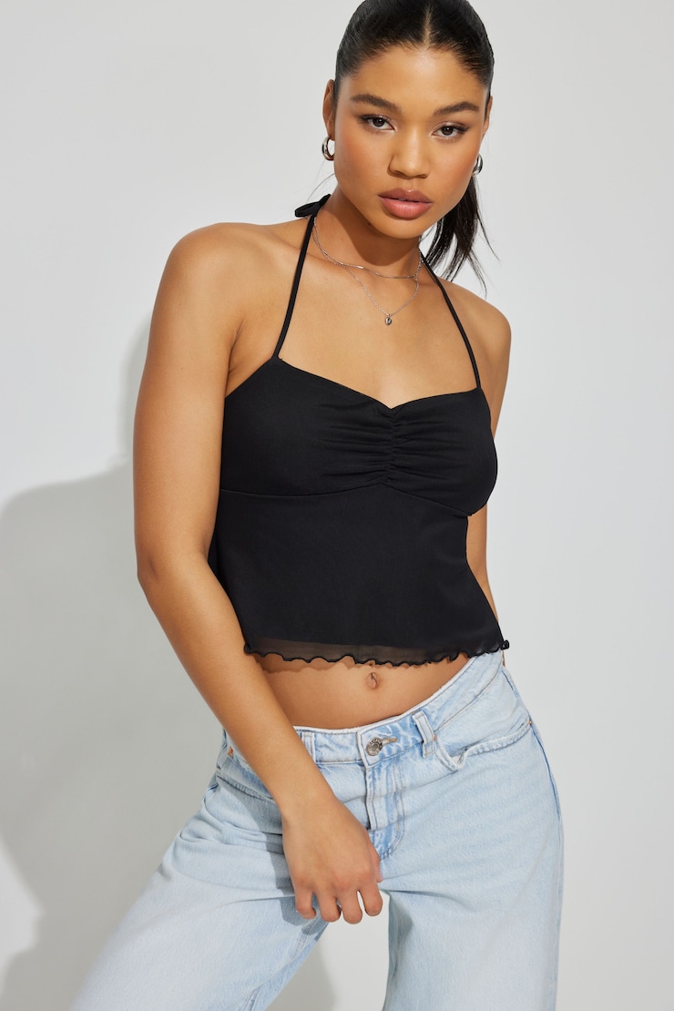 Mesh Apron Back Halter Top Black | Garage