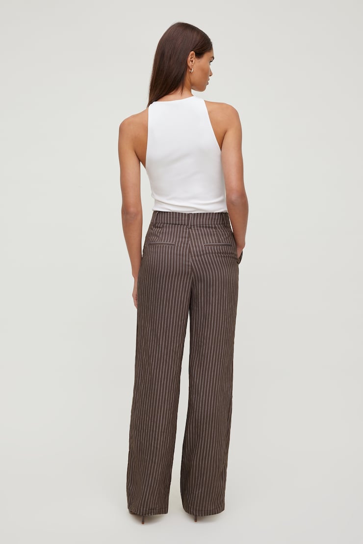 Alex Striped Wide Leg Pants Brown White Stripes large
