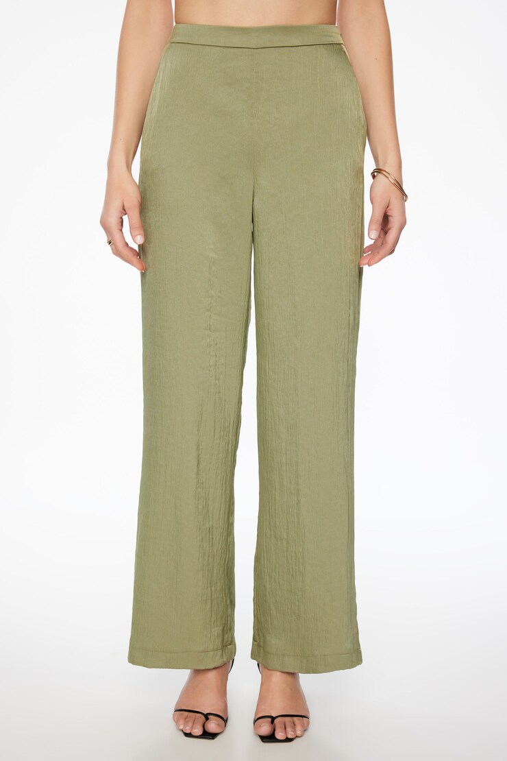 Crinkled Wide Leg Pants Soft Moss Green large