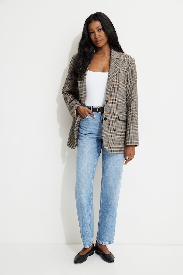 Diana Plaid Oversized Blazer Light Fuzzy Beige large