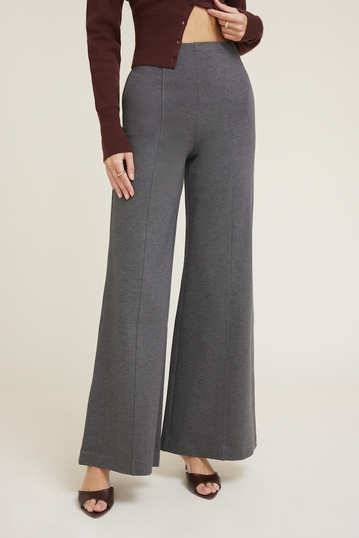 Pantalon à jambe large en tricot point de Rome Mélange gris charbon large