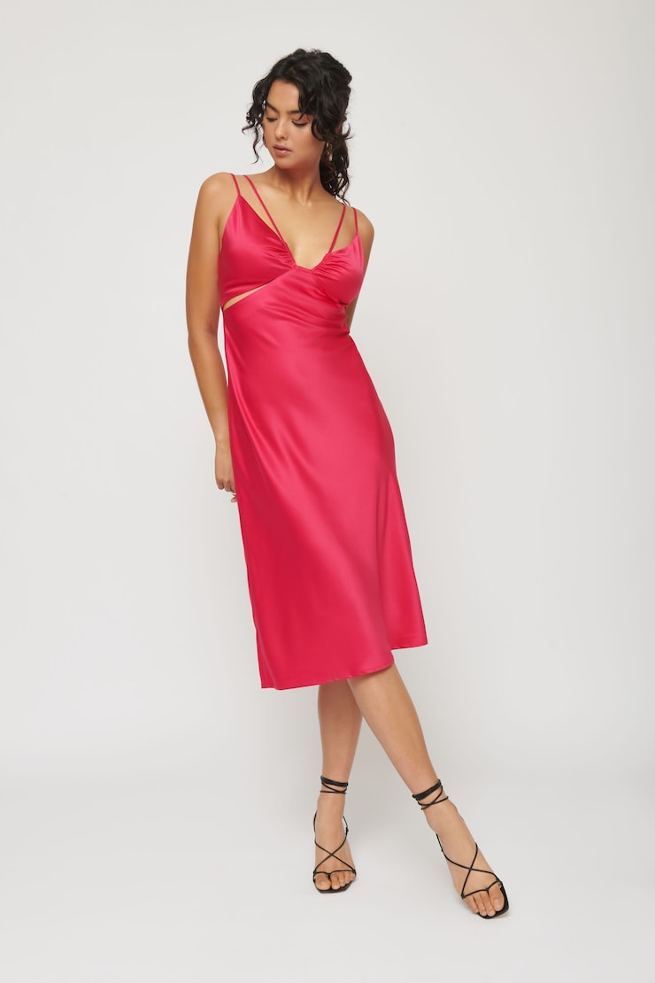 Strappy Satin Midi Dress Bright Rose large