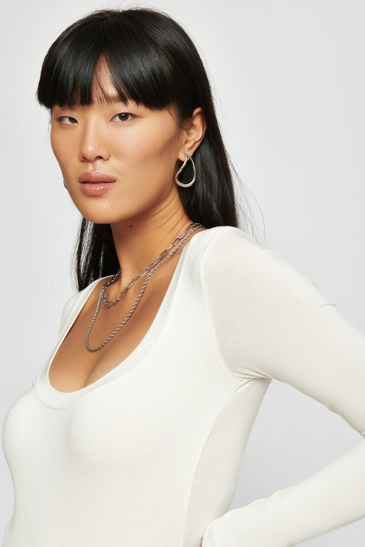 Marni Long Sleeve Scoop Neck Bodysuit Off White large