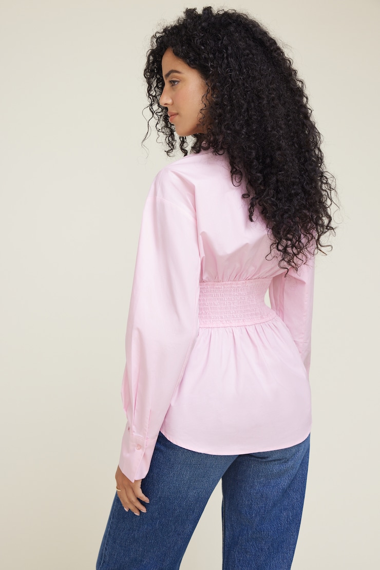 Chemise en coton cintrée à la taille Rose parfait large