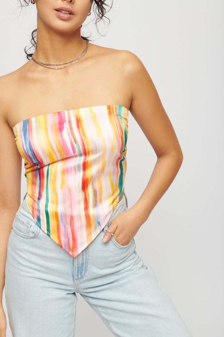 Jaden Satin Scarf Top Multi Color Stripes large