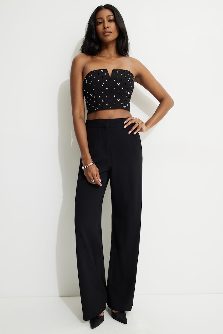 Cropped Rhinestone Bustier Top Jet Black large