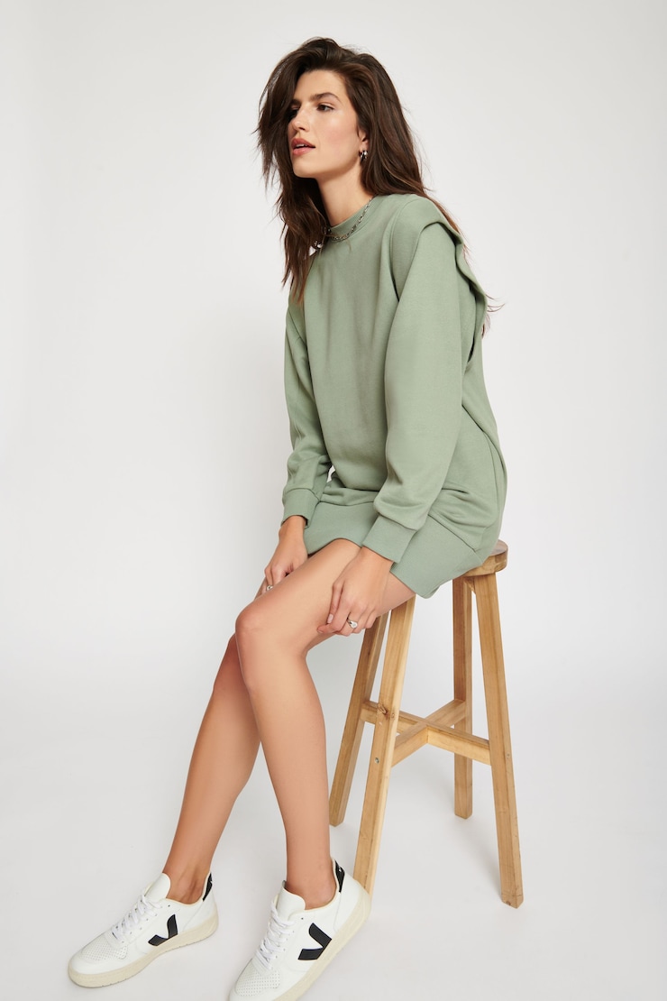 Boyer Shark Fin Sweatshirt Dress Dusty Green large