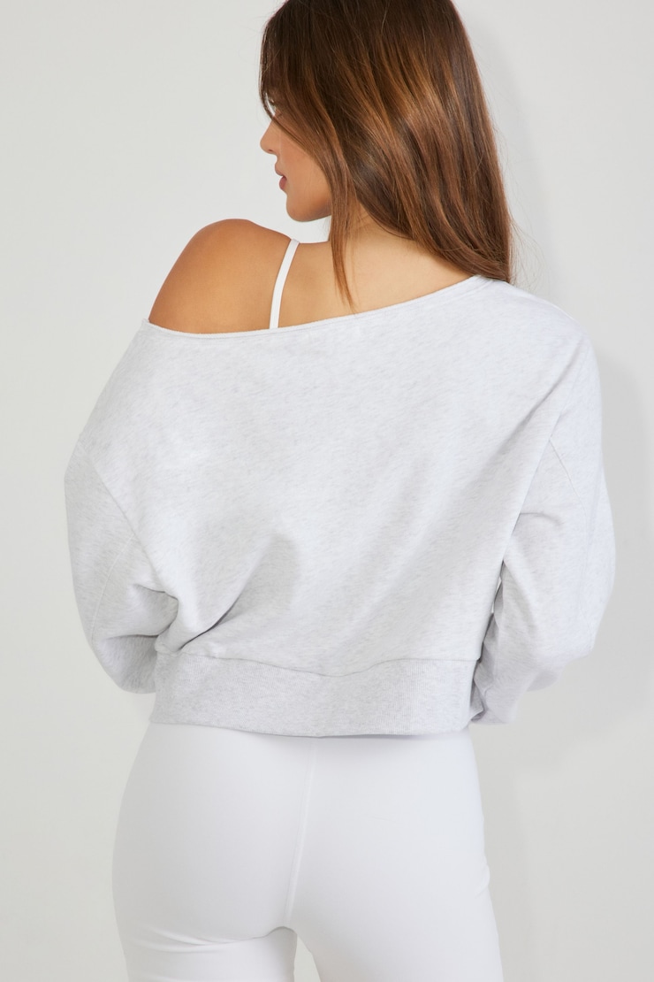 SoftTerry Off Shoulder Sweatshirt, Spring Grey Mix, large