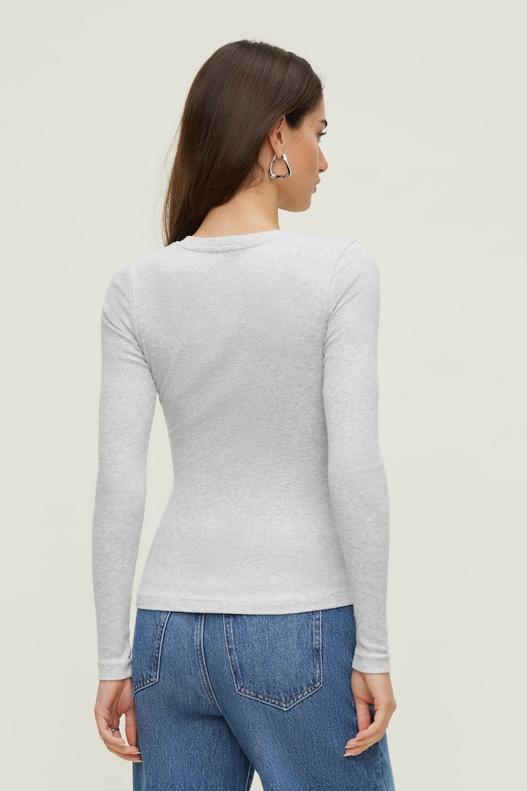Tedi Ribbed Long Sleeve T Shirt Snowy Gray large