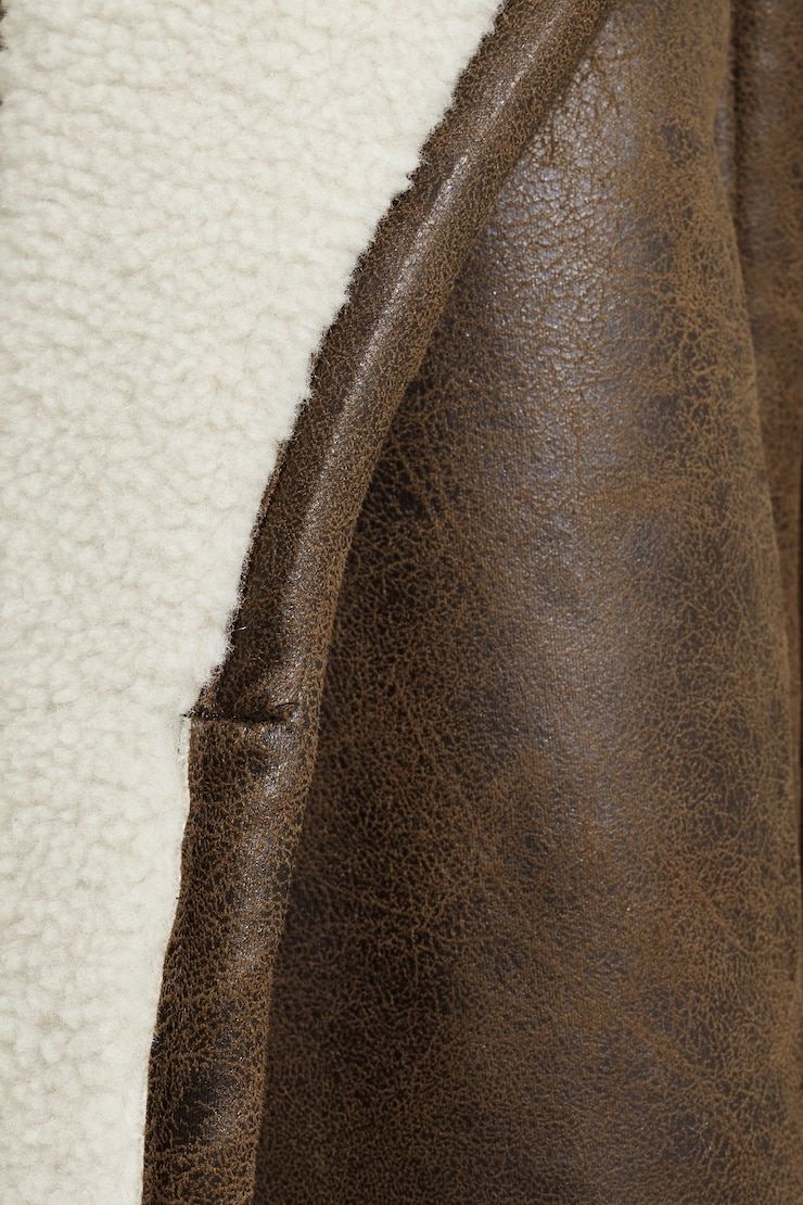 Sherpa Faux Leather Wrap Coat Java/Rainy Day large