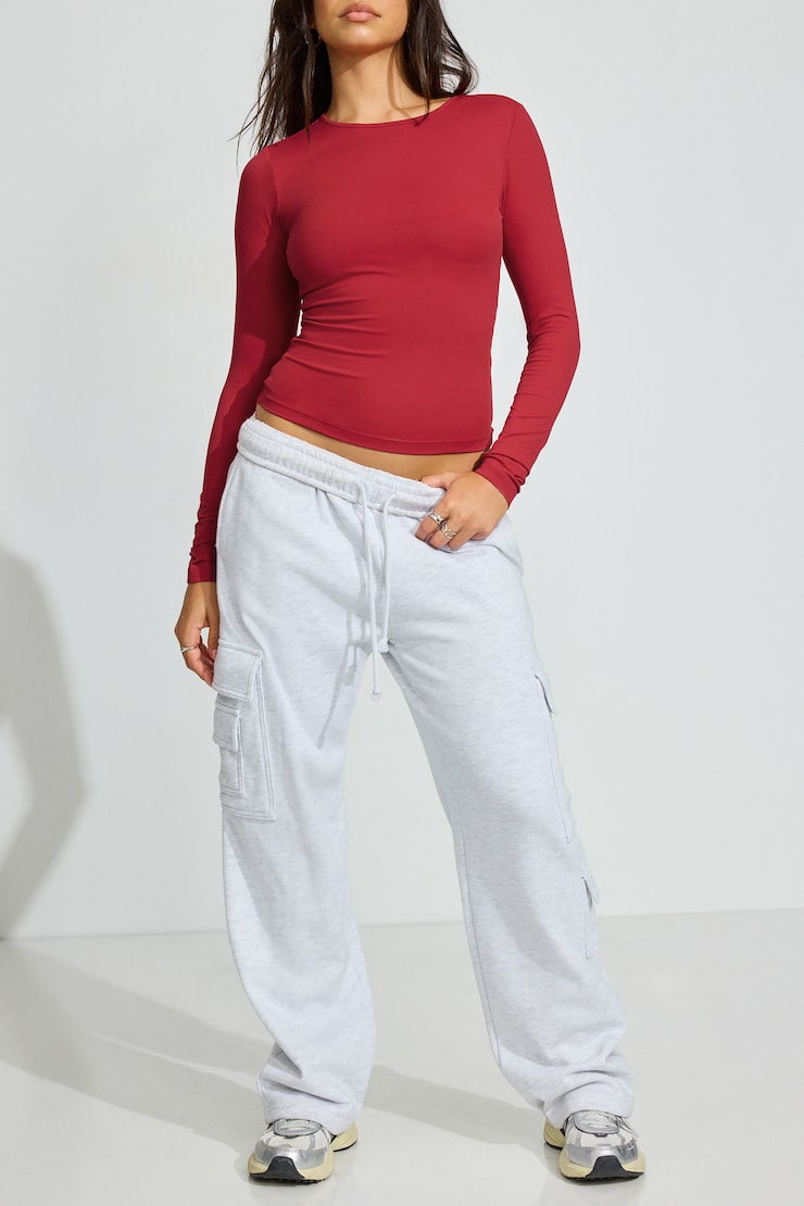 Sleek Crewneck Long Sleeve Top, Jester Red, large