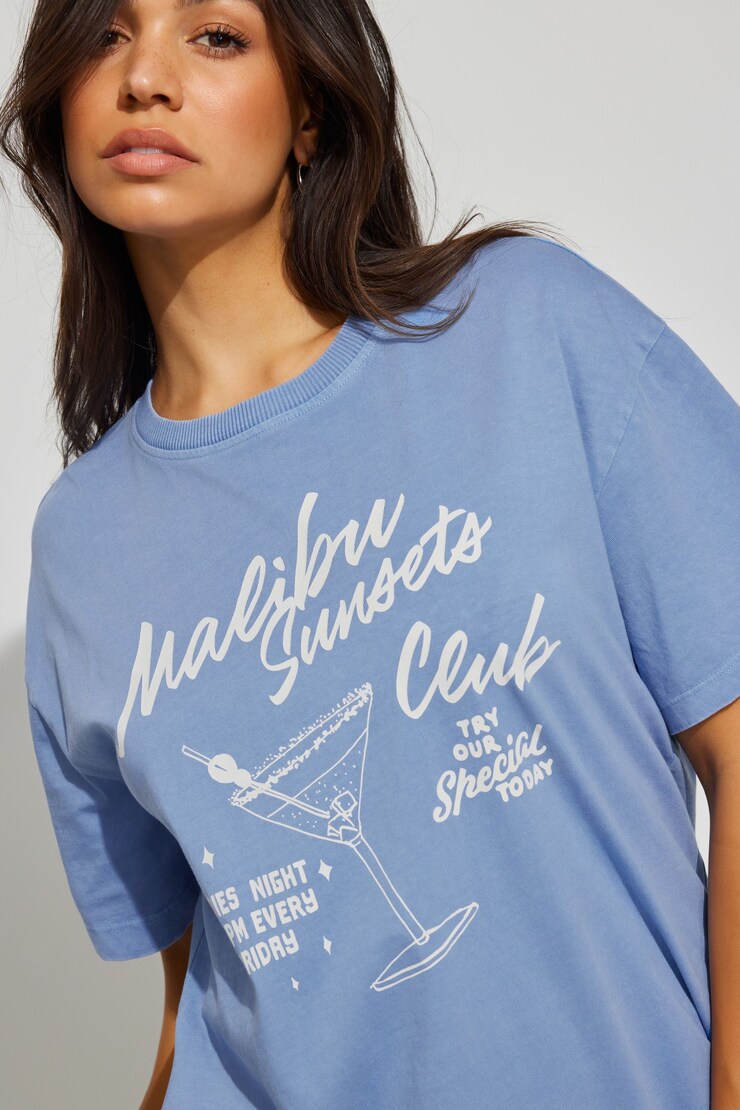 Ex Boyfriend Tee, Washed Blue Skies with "Malibu" Art, large