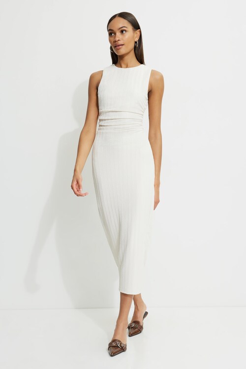 Shirred Textured Maxi Dress Beige | Dynamite