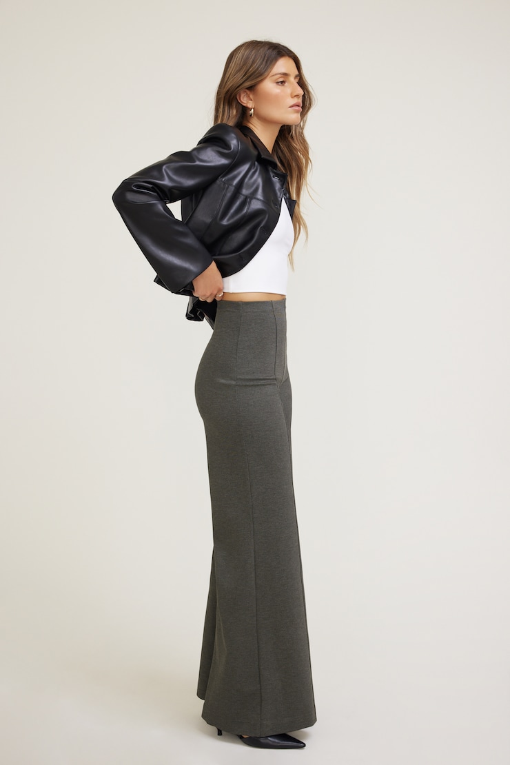 Pantalon à jambe large en tricot point de Rome Mélange gris charbon large