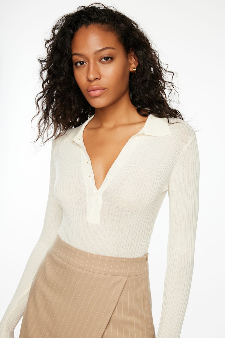 Polo Sweater Bodysuit  Sea Salt Beige large