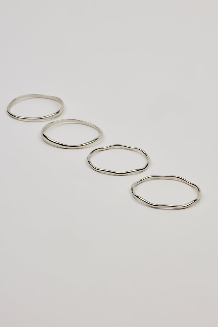 Set of 4 Wavy Bangles, Silver, large