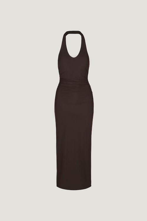 Reia Halter Mesh Maxi Dress Brown | Dynamite