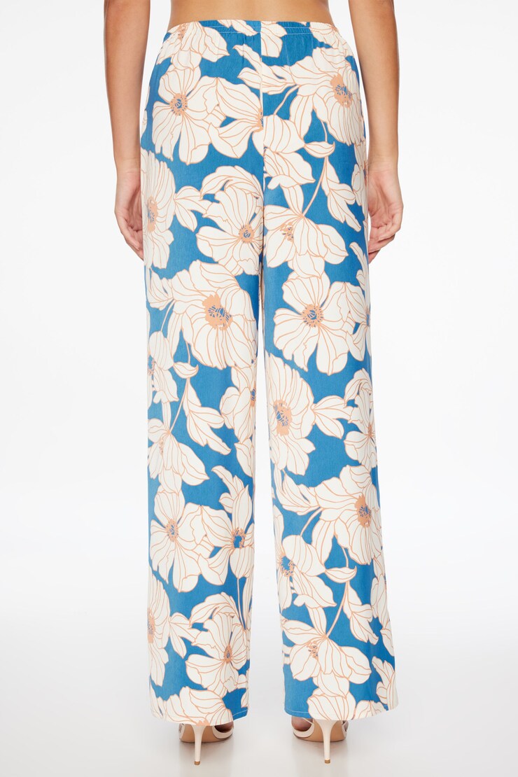 Thin Waistband Wide Leg Pants Blue Floral large