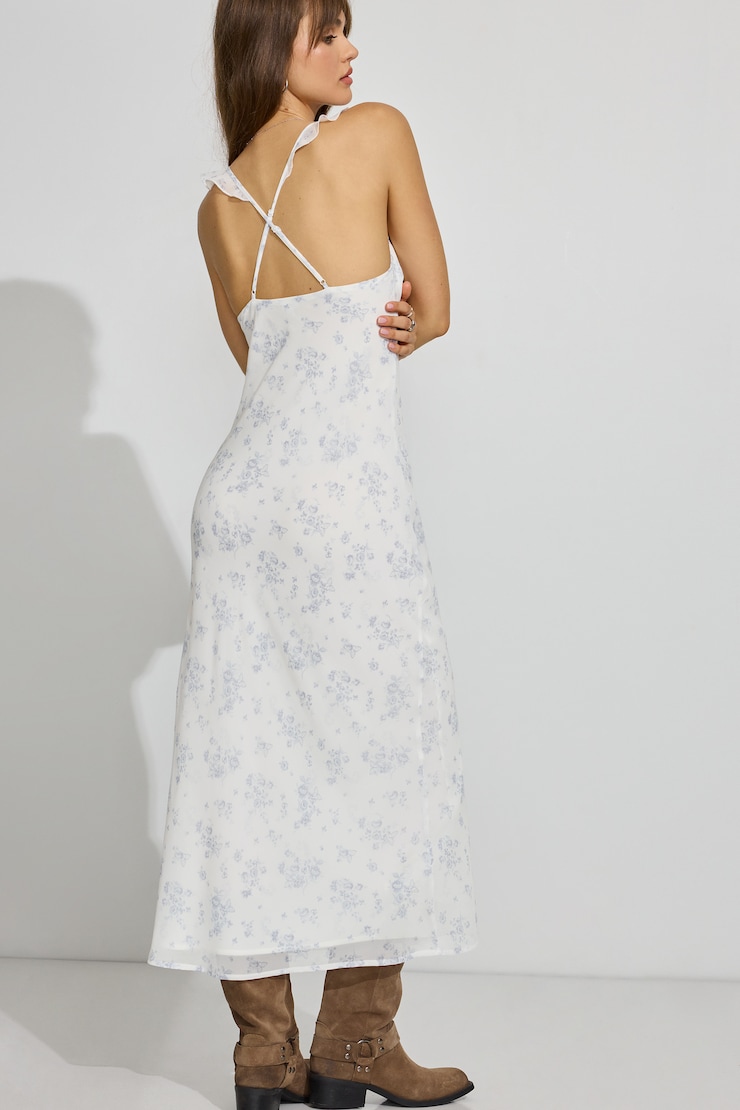 Ruffle Maxi Dress, Blue Butterfly Floral, large