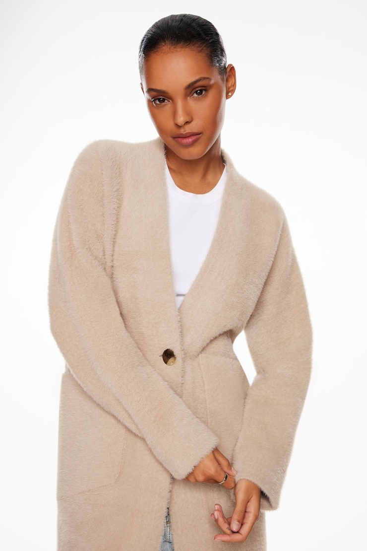 Premium Plush Midi Cardigan Coat Silver Mink Brown large