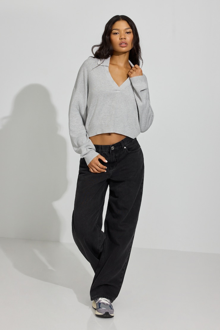 Cropped Boxy Polo Top, Spring Grey Mix, large