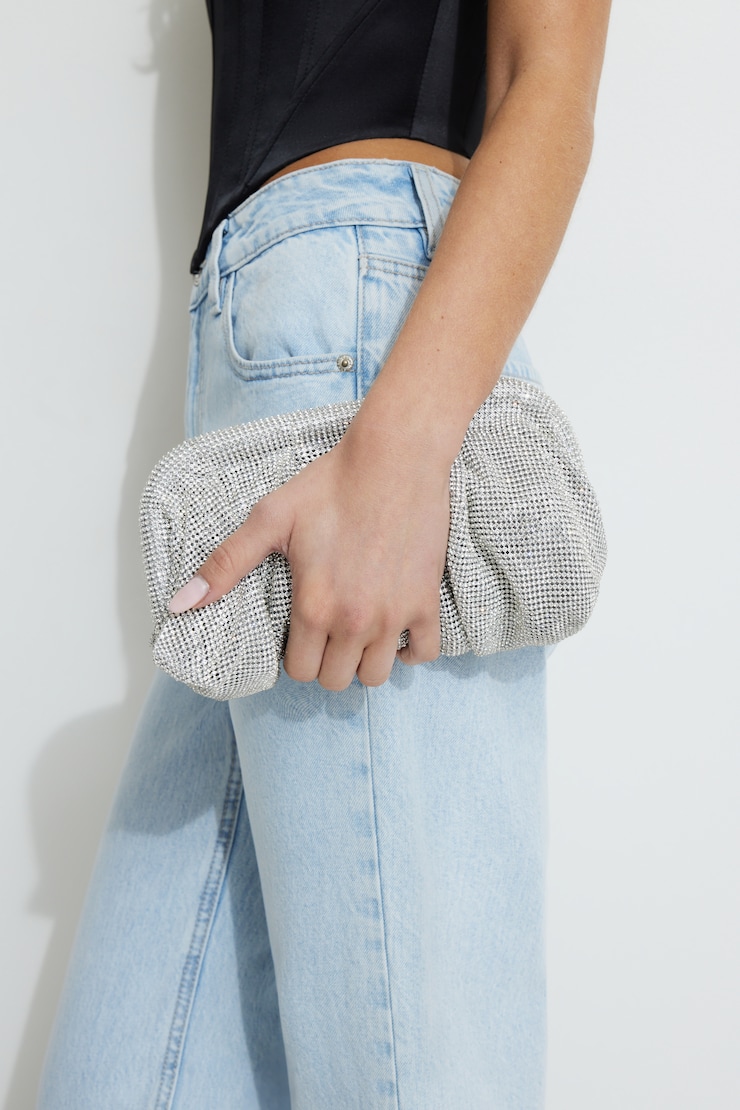 Pochette drapée à pierreries Argent large
