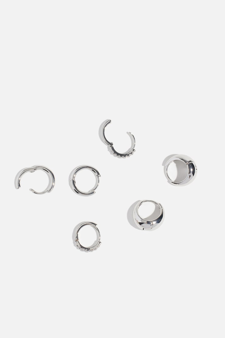 3-Pack Delicate Linear Hoop Earrings Silver large