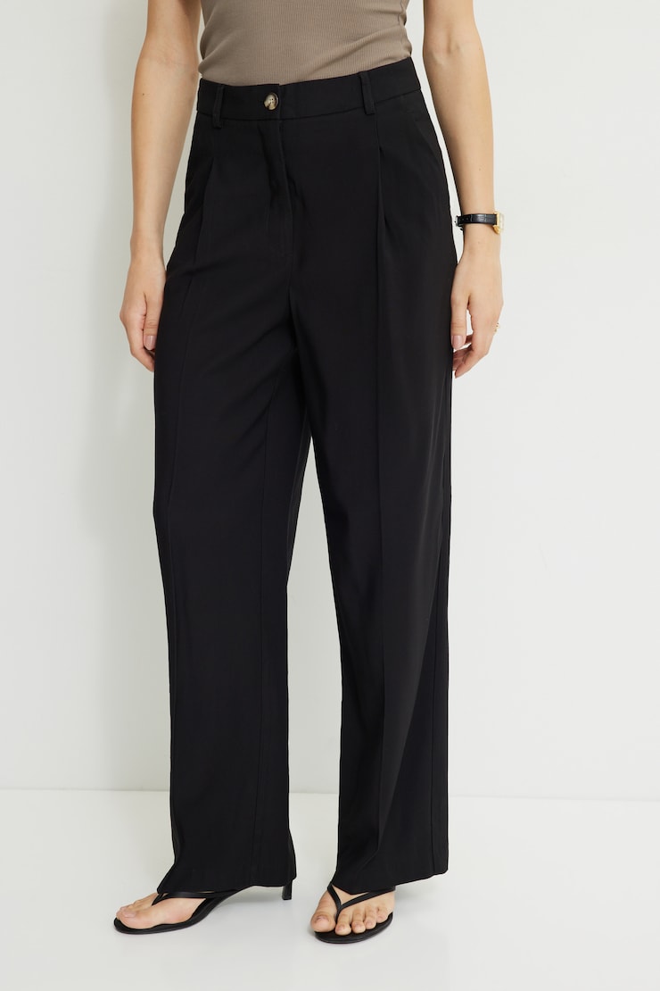 Pleated Straight Leg Twill Pants Jet Black large