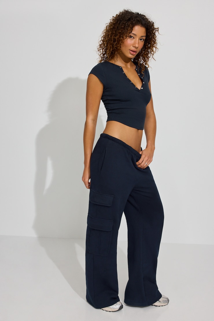 Henley Short Sleeve Top, Mariana Blue, large