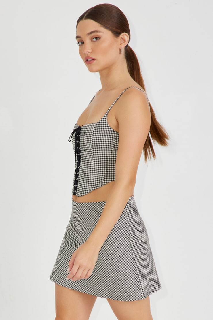 Morgan A-Line Skirt, Black/White Gingham, large