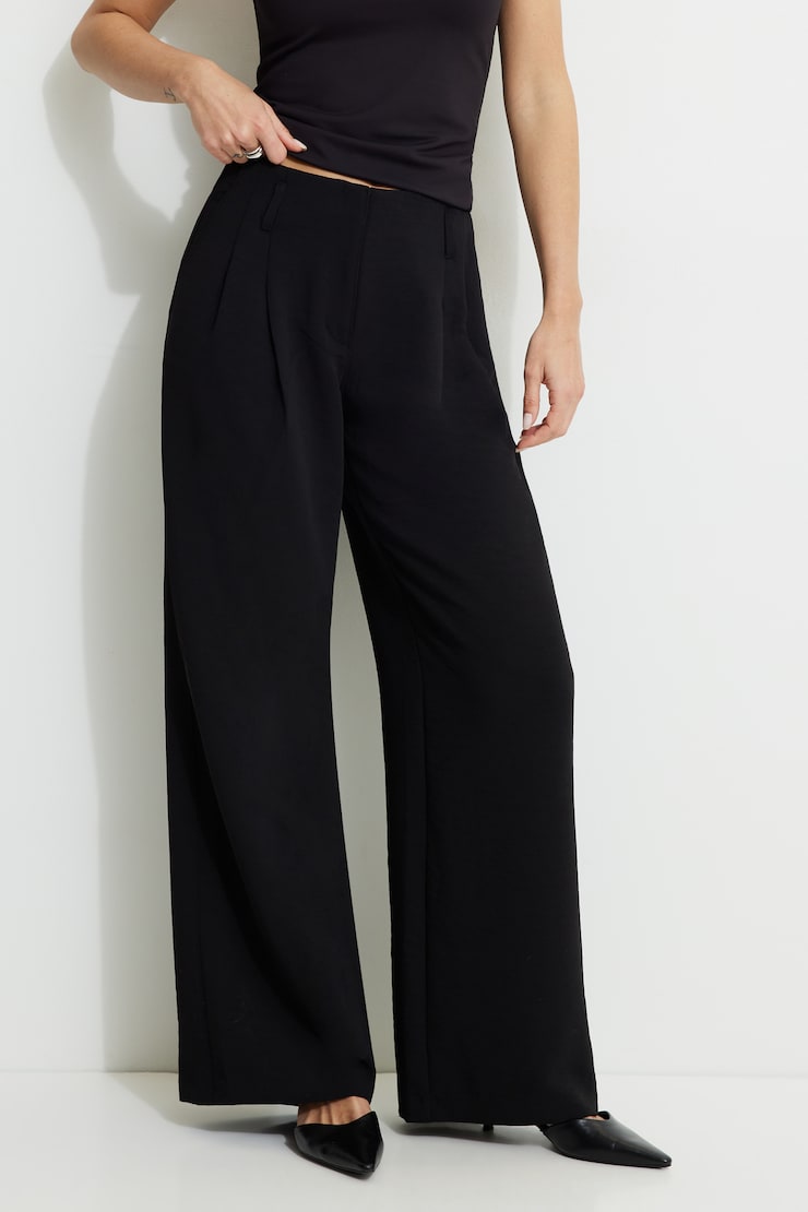 Jourdan Mid Rise Wide Leg Pants Jet Black large