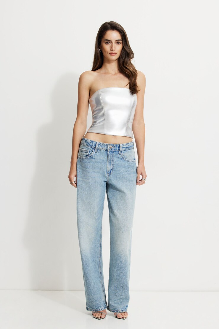 Metallic Faux Leather Tube Top Metallic Silver large
