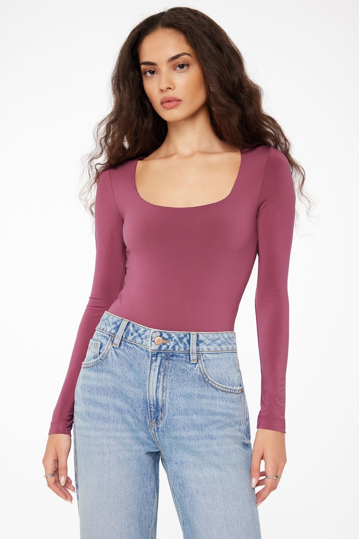 Maren Sculpt Square Neck Bodysuit Rose Violet Purple large