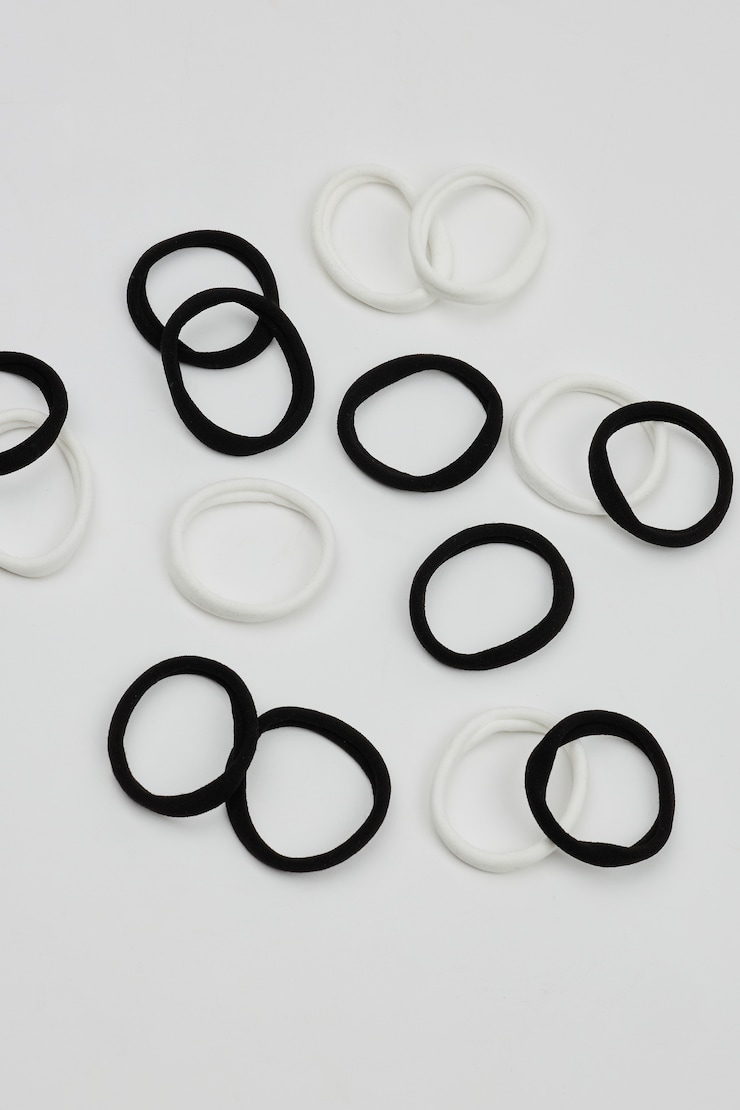 Pack of 18 Seamless Hair Elastics, Black/White, large