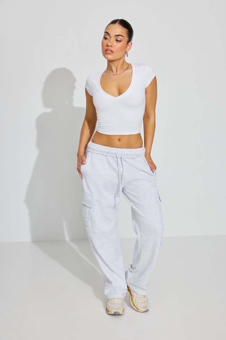 V Neck Ribbed Tee, Bright White, large