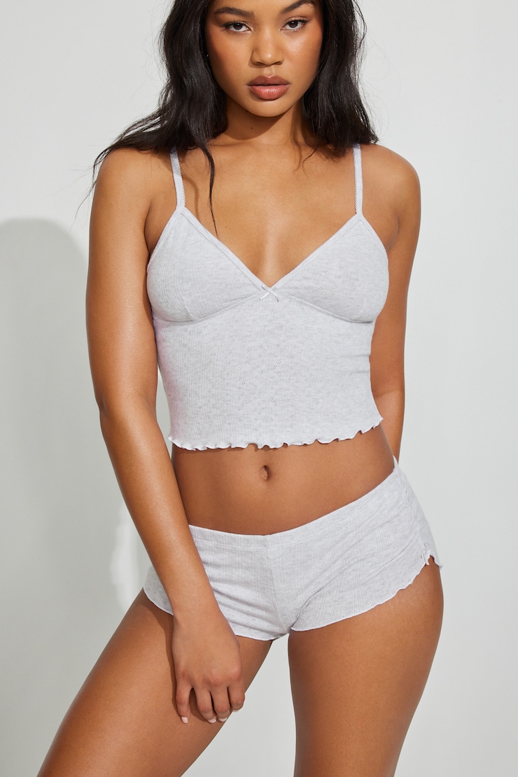 Pointelle Ruched Tiny Shorts, Spring Grey Mix, large