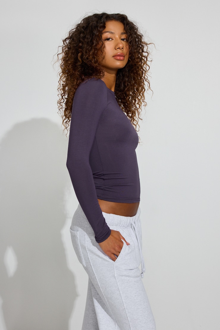 Smooth Long Sleeve Crewneck Top Purple | Garage