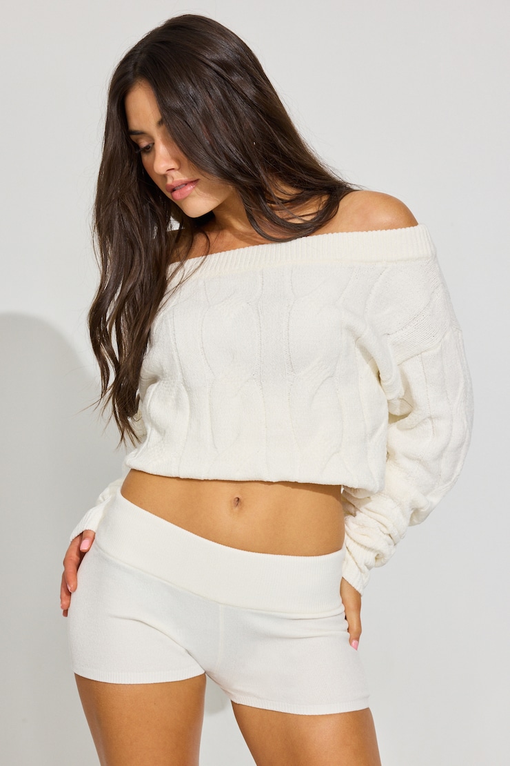 Chenille Low Rise Tiny Shorts, Tofu Off-White, large