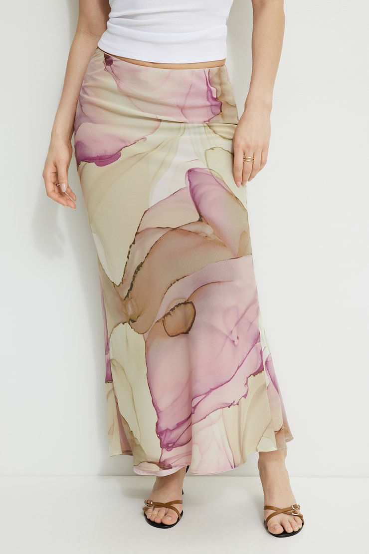 Printed Mermaid Maxi Skirt Pink Petal Abstract large