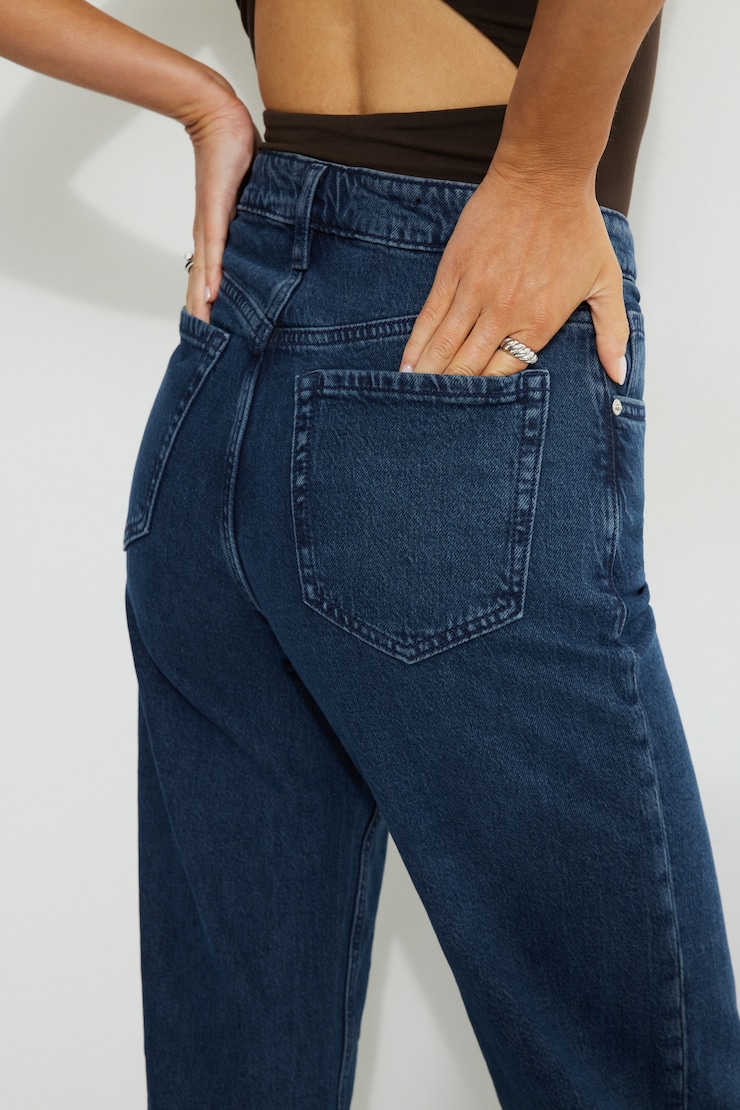 Jean Heidi à taille haute et jambe large Indigo foncé / Abysse large