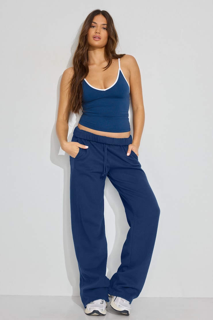 Sleek Deep V-Neck Cami Top, Midnight Blue/White, large