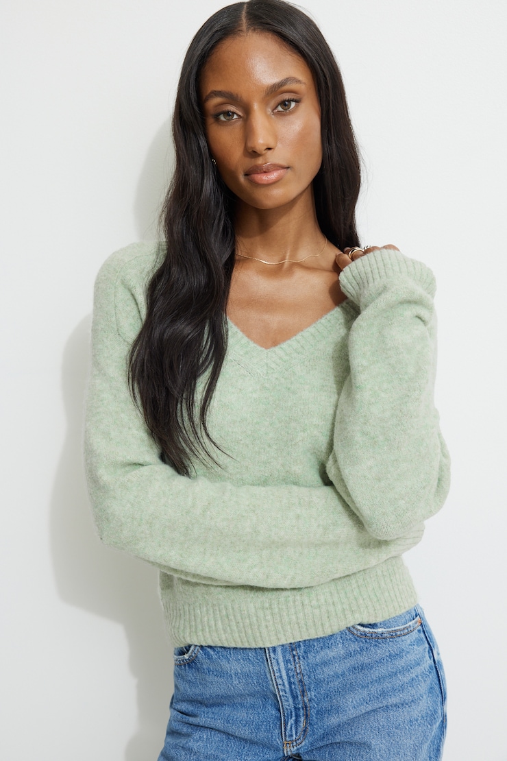 Heavenlyarn™ V Neck Sweater Bubble Green Melange large
