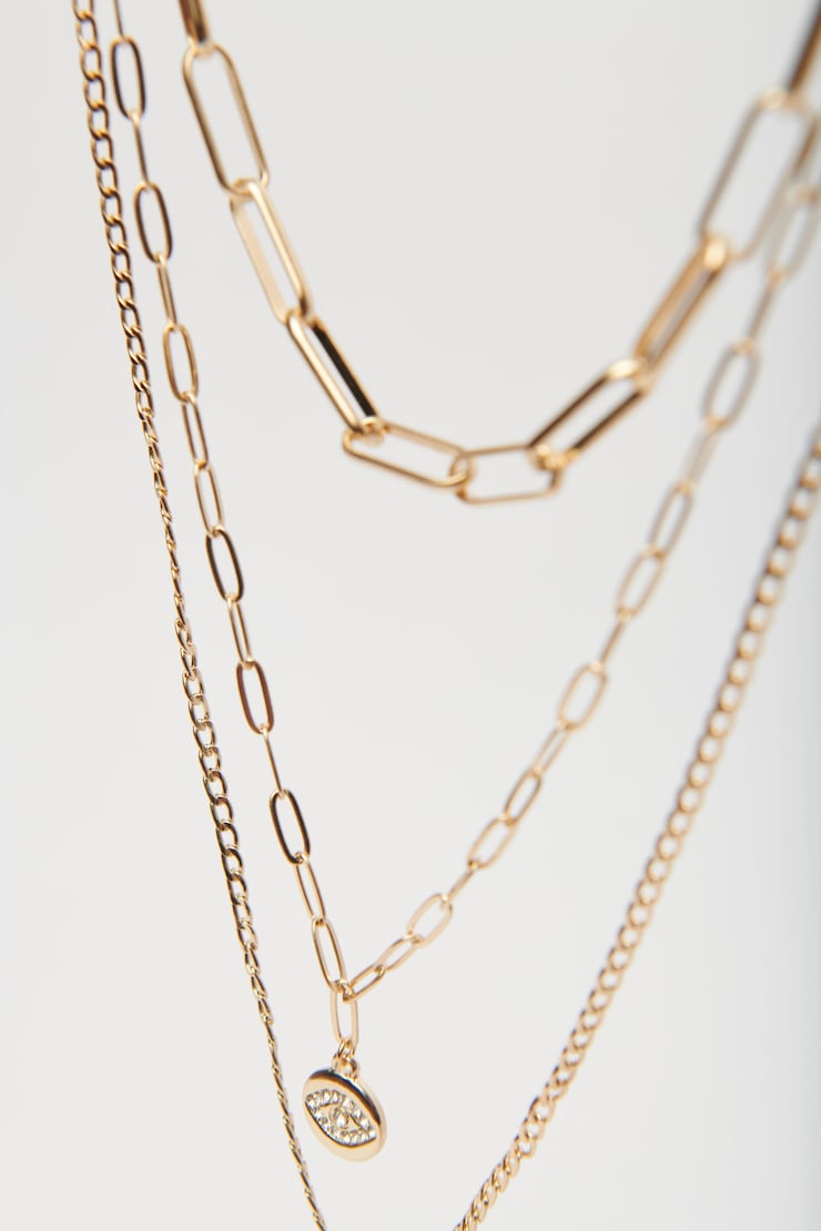 3-Row Evil Eye Pendant Chain Gold large