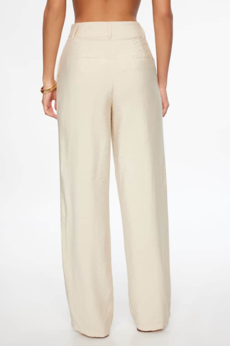 Pantalon Sofia plissé à jambe droite Beige journée pluvieuse large