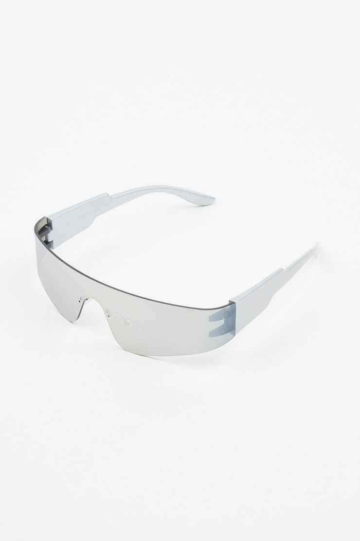 Rimless Futuristic Sunglasses, Light Silver/Smoke Grey, large